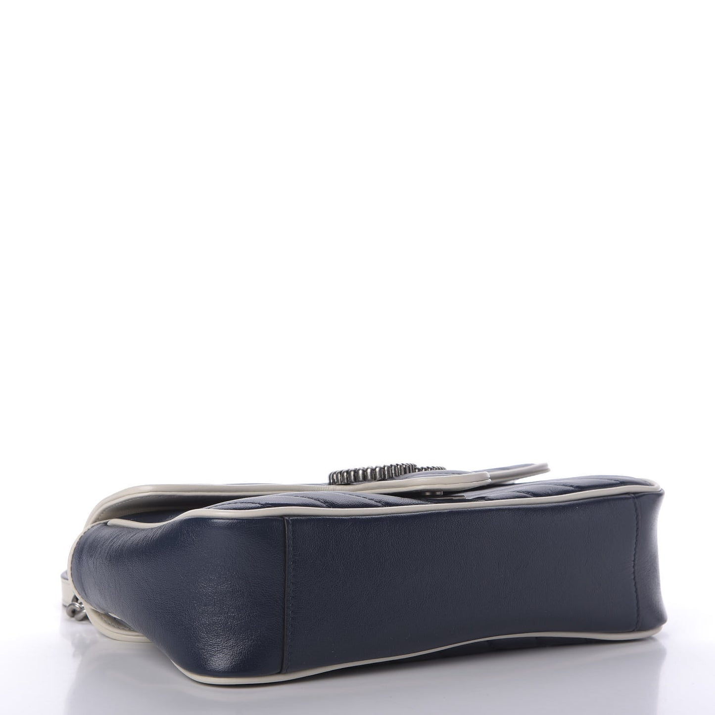 Vintage Effect Calfskin Matelasse Diagonal Small Torchon GG Marmont Shoulder Bag Blue Agata Mystic White