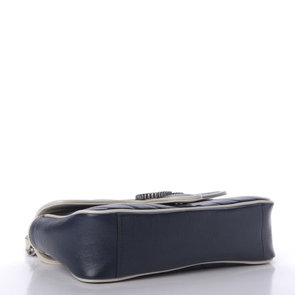 Gucci Vintage Effect Calfskin Matelasse Diagonal Small Torchon GG Marmont Shoulder Bag Blue Agata Mystic White 4 of 9