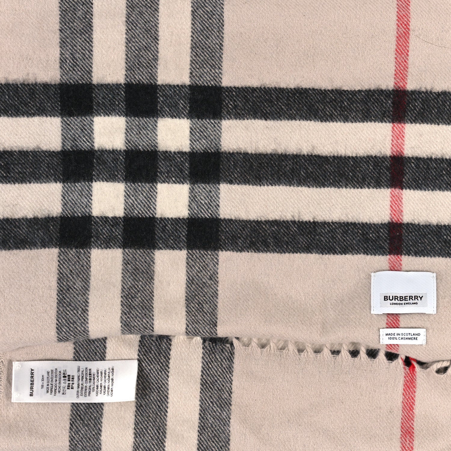 Burberry Cashmere Giant Check Fringe Scarf Ivory 3 of 3