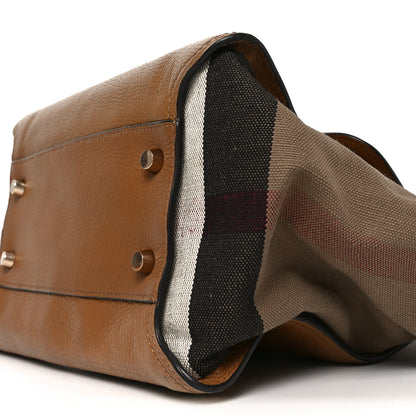 Burberry Mega Check Grained Calfskin Medium Harcourt Satchel Saddle Brown 17 of 19