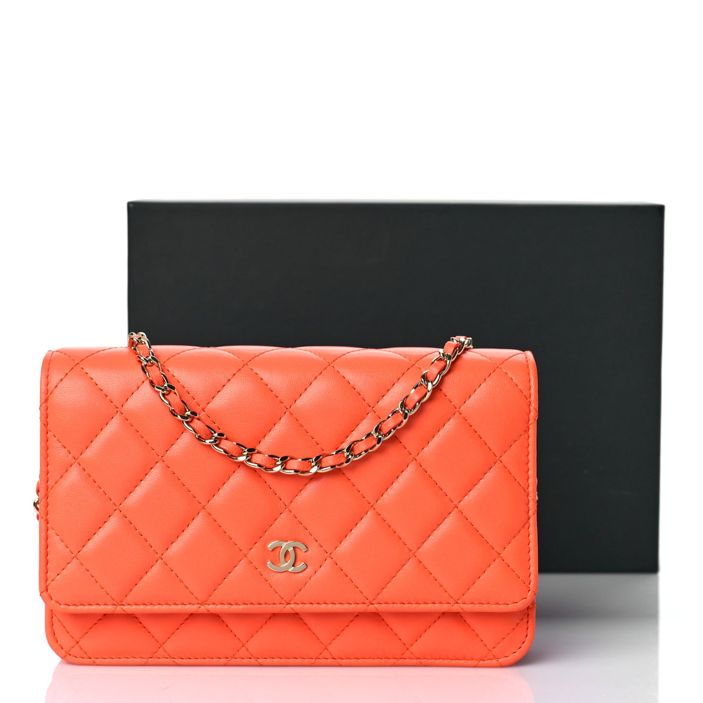 Lambskin Quilted Wallet on Chain WOC Orange