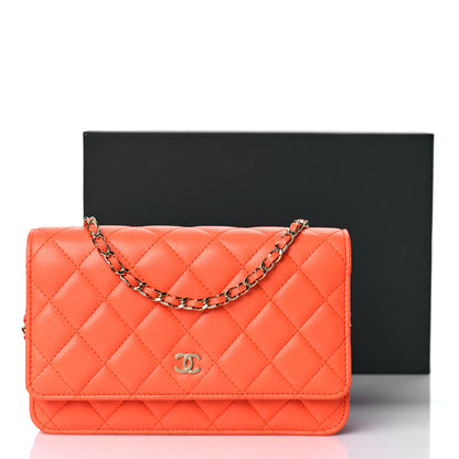 Chanel Lambskin Quilted Wallet on Chain WOC Orange 10 of 10