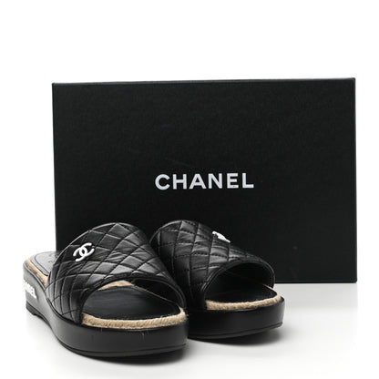 Chanel Lambskin Quilted CC Espadrille Slip On Sandals 40 Black 9 of 9