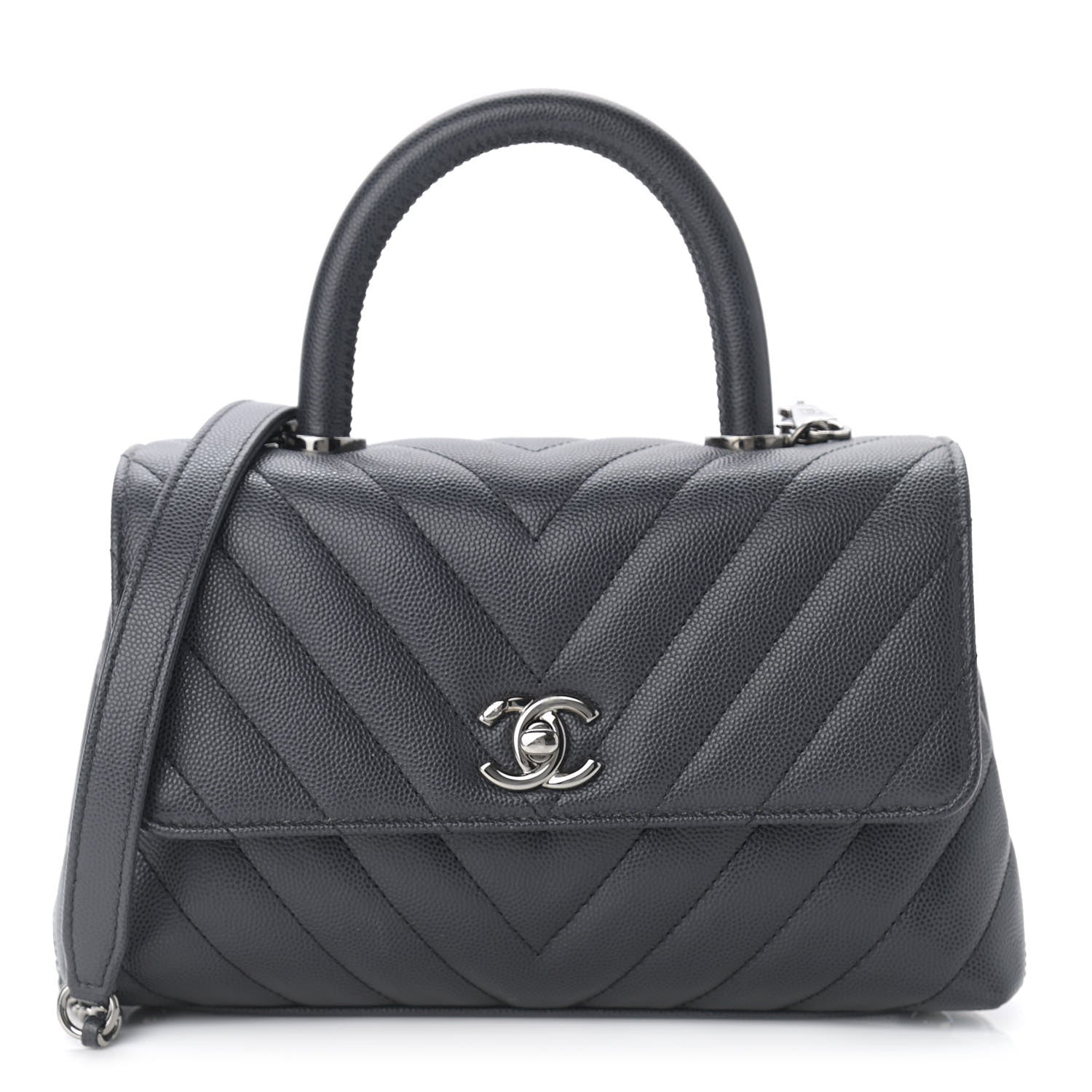 Chanel Caviar Chevron Quilted Mini Coco Handle Flap Dark Grey 1 of 9