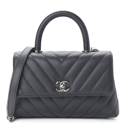 Chanel Caviar Chevron Quilted Mini Coco Handle Flap Dark Grey 1 of 9