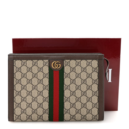 Gucci GG Supreme Monogram Textured Dollar Calfskin Web Small Ophidia Wristlet Pouch Beige Ebony New Acero 7 of 7