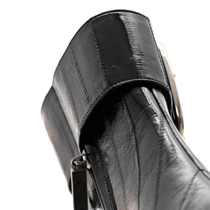 Saint Laurent Shiny Eel Joplin Buckle Booties 37.5 Black 12 of 12