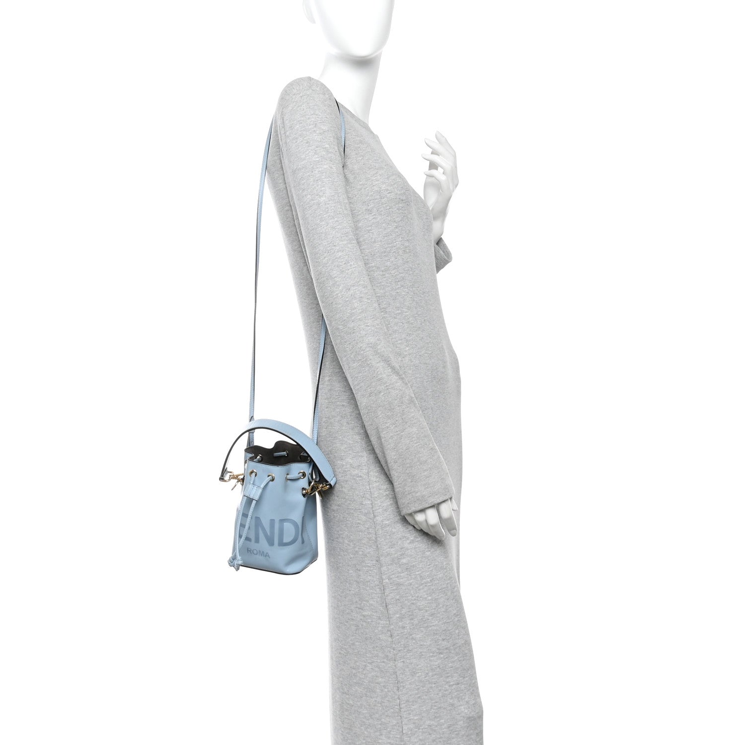 Fendi Vitello King F is Fendi Logo Embossed Mini Mon Tresor Bucket Bag Azzurro Baby Azzurro Baby 2 of 11