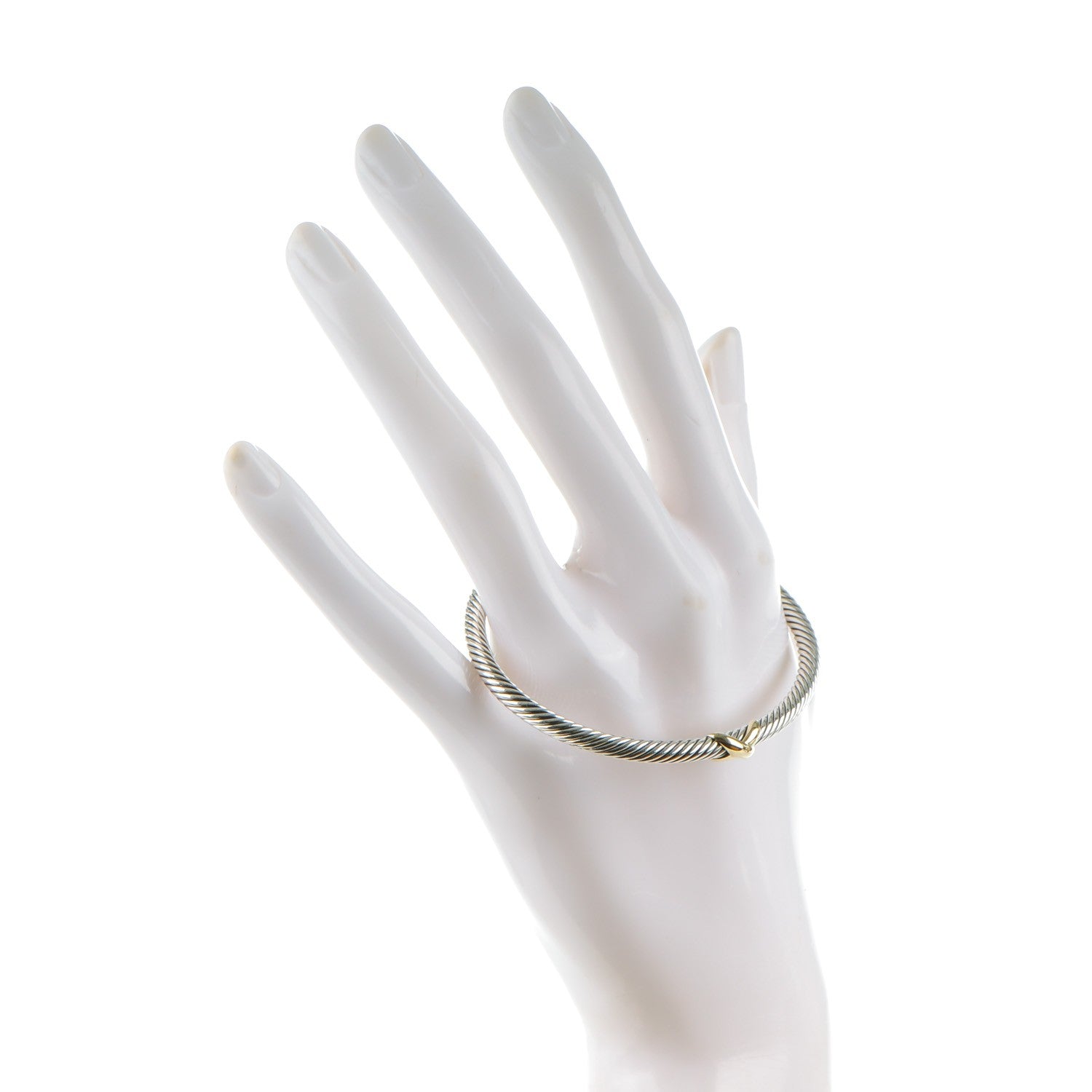 David Yurman Sterling Silver 18K Yellow Gold 4mm X Station Cable Bracelet 2 of 5