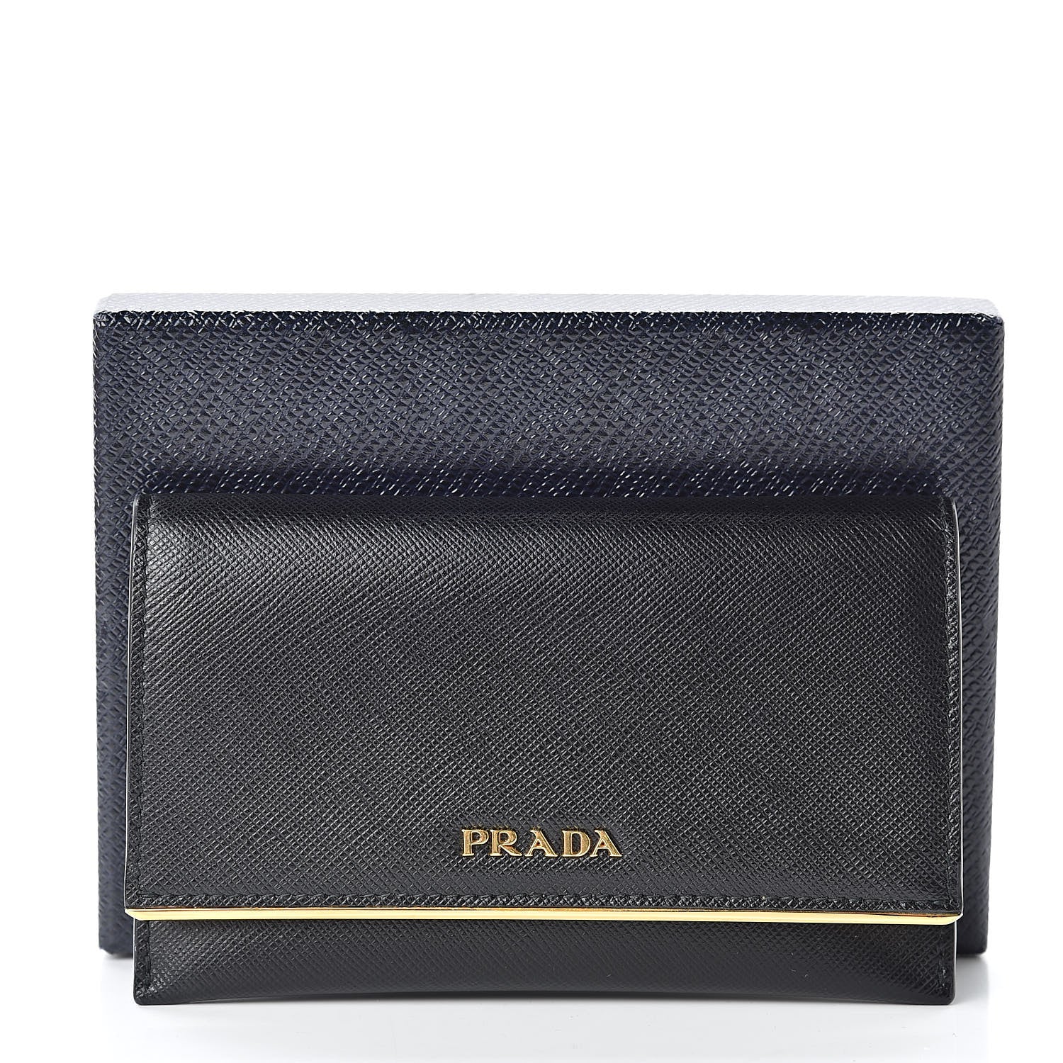 Prada Saffiano Metal Bar Flap Wallet Black 9 of 9
