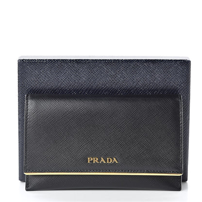 Prada Saffiano Metal Bar Flap Wallet Black 9 of 9