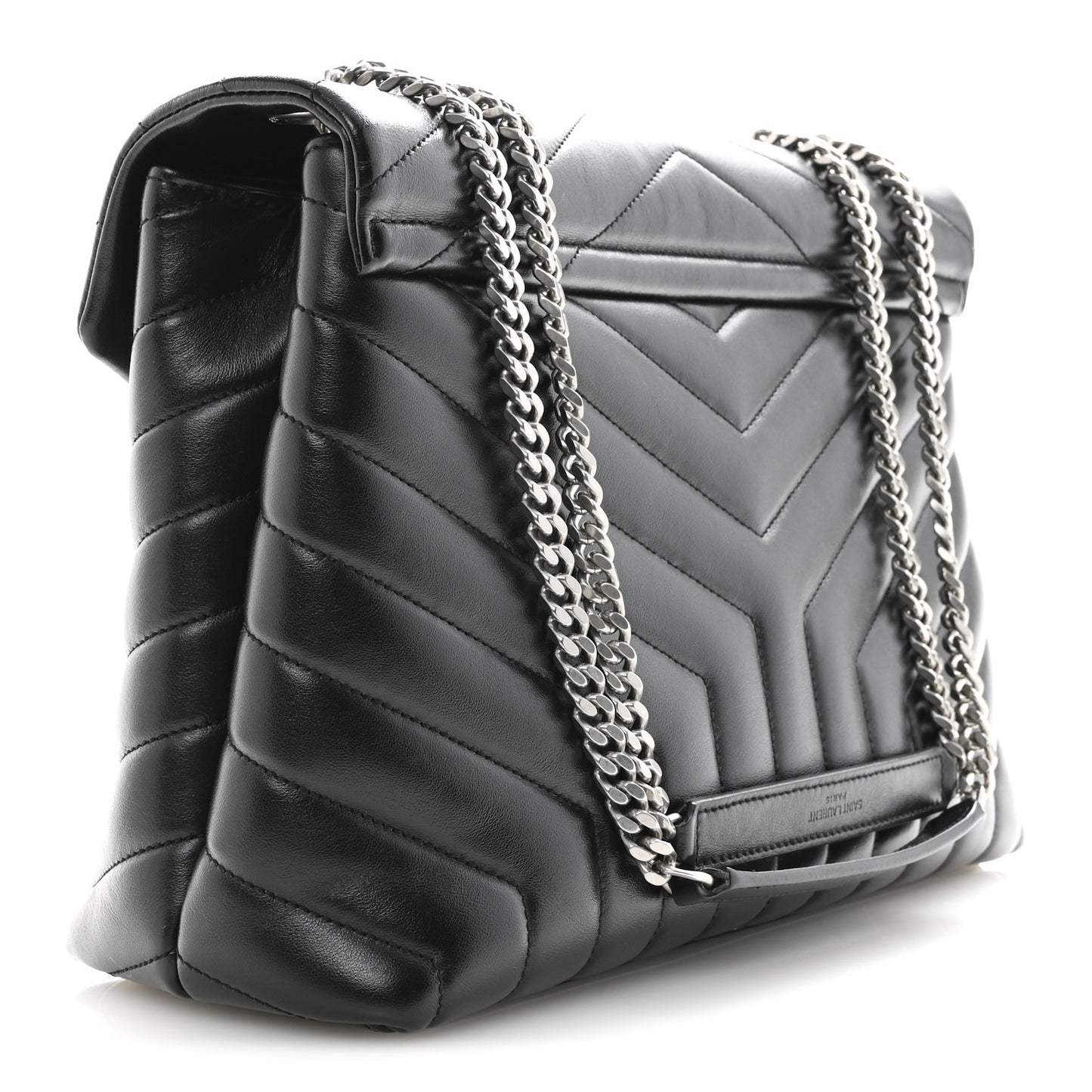 Calfskin Y Quilted Monogram Medium Loulou Chain Satchel Black