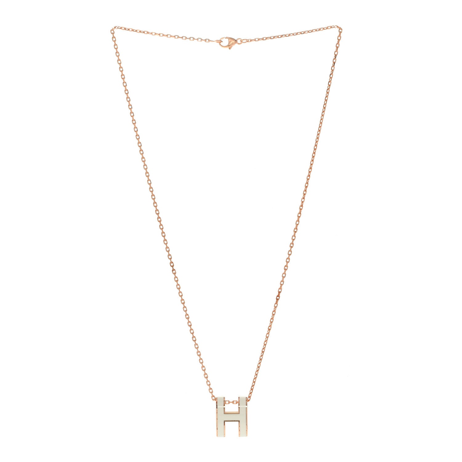 Hermes Lacquered Rose Gold Pop H Pendant Necklace White White 3 of 8