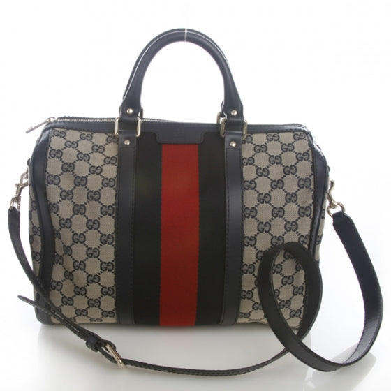 Gucci Monogram Selleria Calfskin Vintage Web Medium Boston Beige Blue 1 of 14