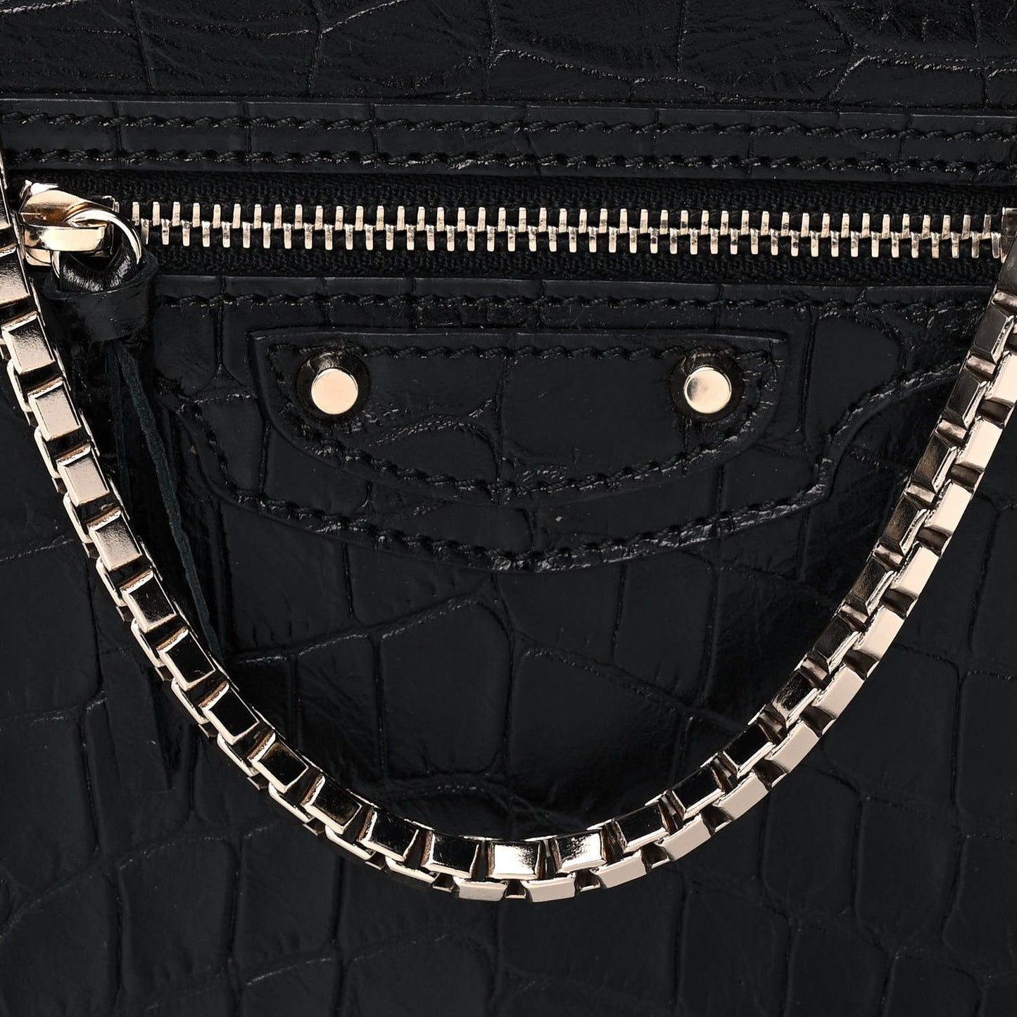 Calfskin Crocodile Embossed Classic Silver Hardware Wallet on Chain Black