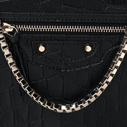 Balenciaga Calfskin Crocodile Embossed Classic Silver Hardware Wallet on Chain Black 7 of 9