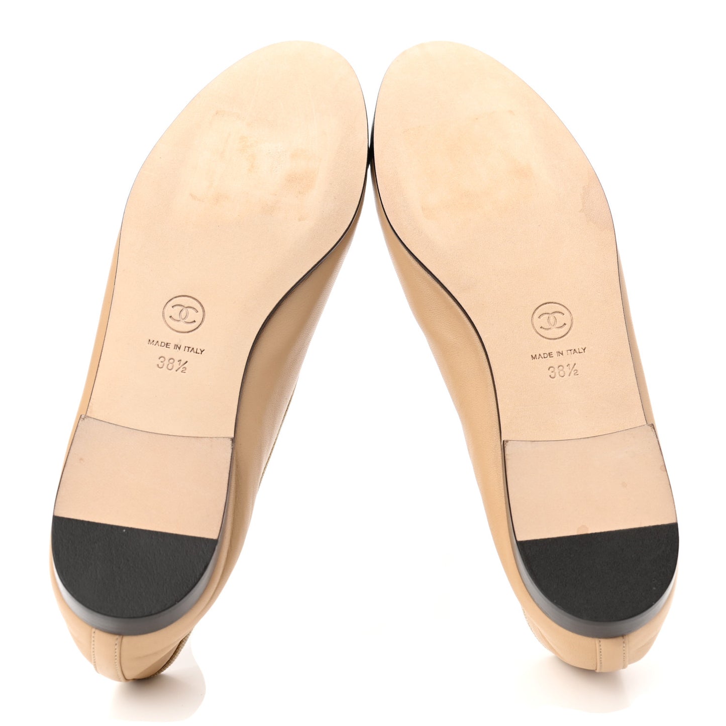 Lambskin Cap Toe CC Ballerina Flats 38.5 Beige Black