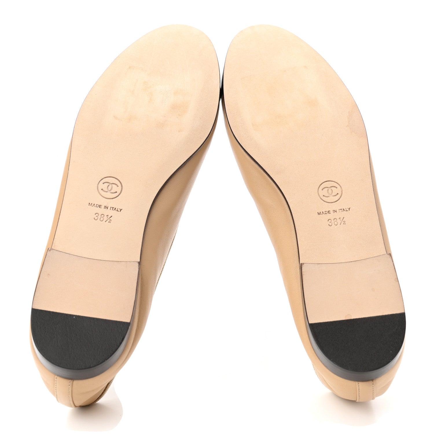 Chanel Lambskin Cap Toe CC Ballerina Flats 38.5 Beige Black 5 of 8