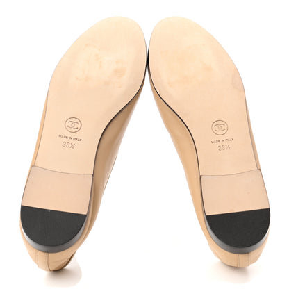 Chanel Lambskin Cap Toe CC Ballerina Flats 38.5 Beige Black 5 of 8