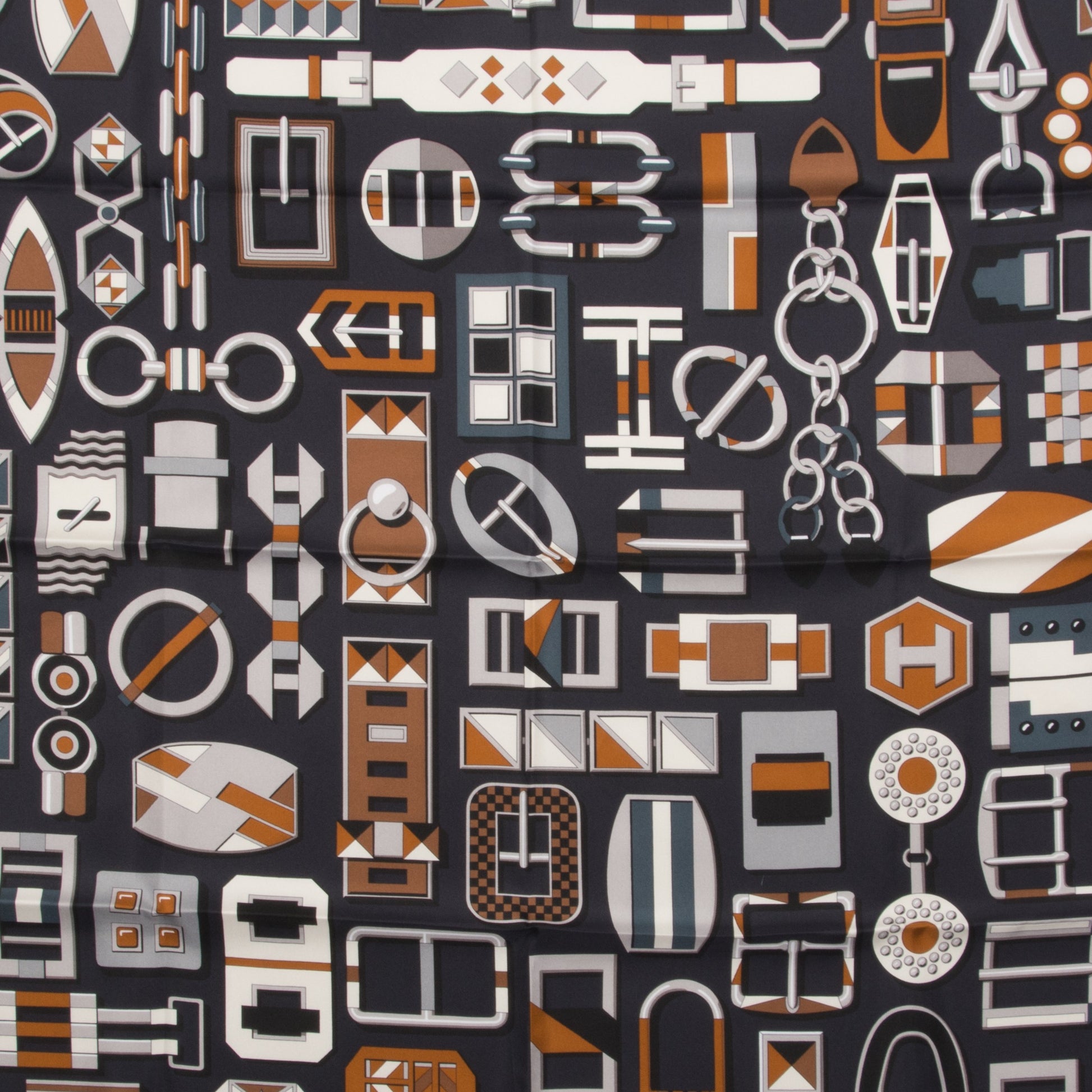 Hermes Silk Carre En Boucles Scarf 90 Black Gris Caramel 2 of 7