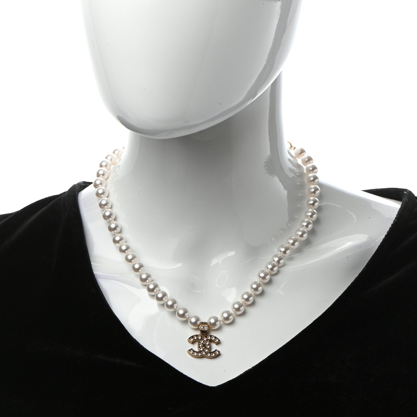 Pearl Crystal CC Short Necklace Gold