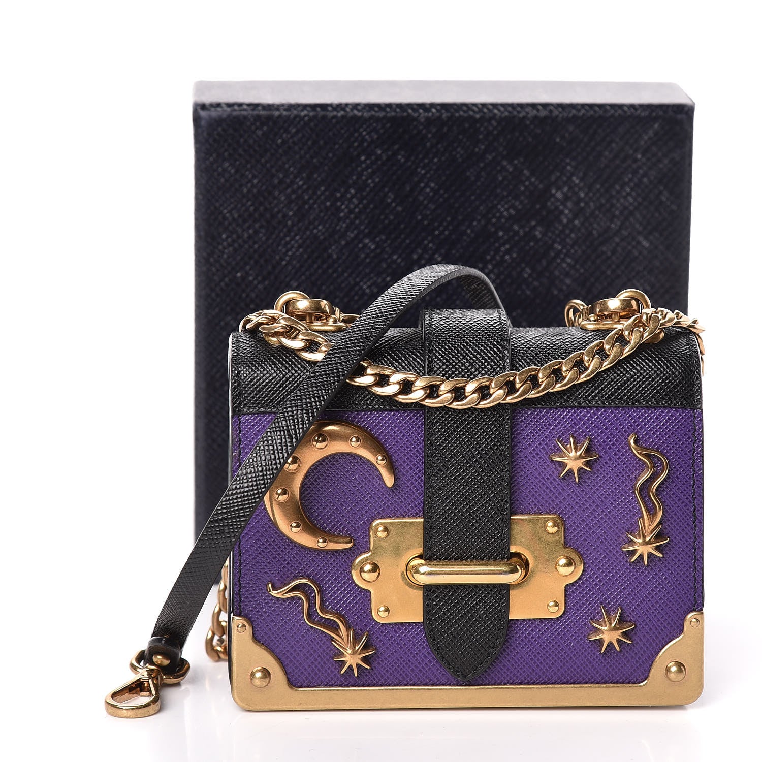 Prada Saffiano Astrology Mini Cahier Bag Viola Black 10 of 10