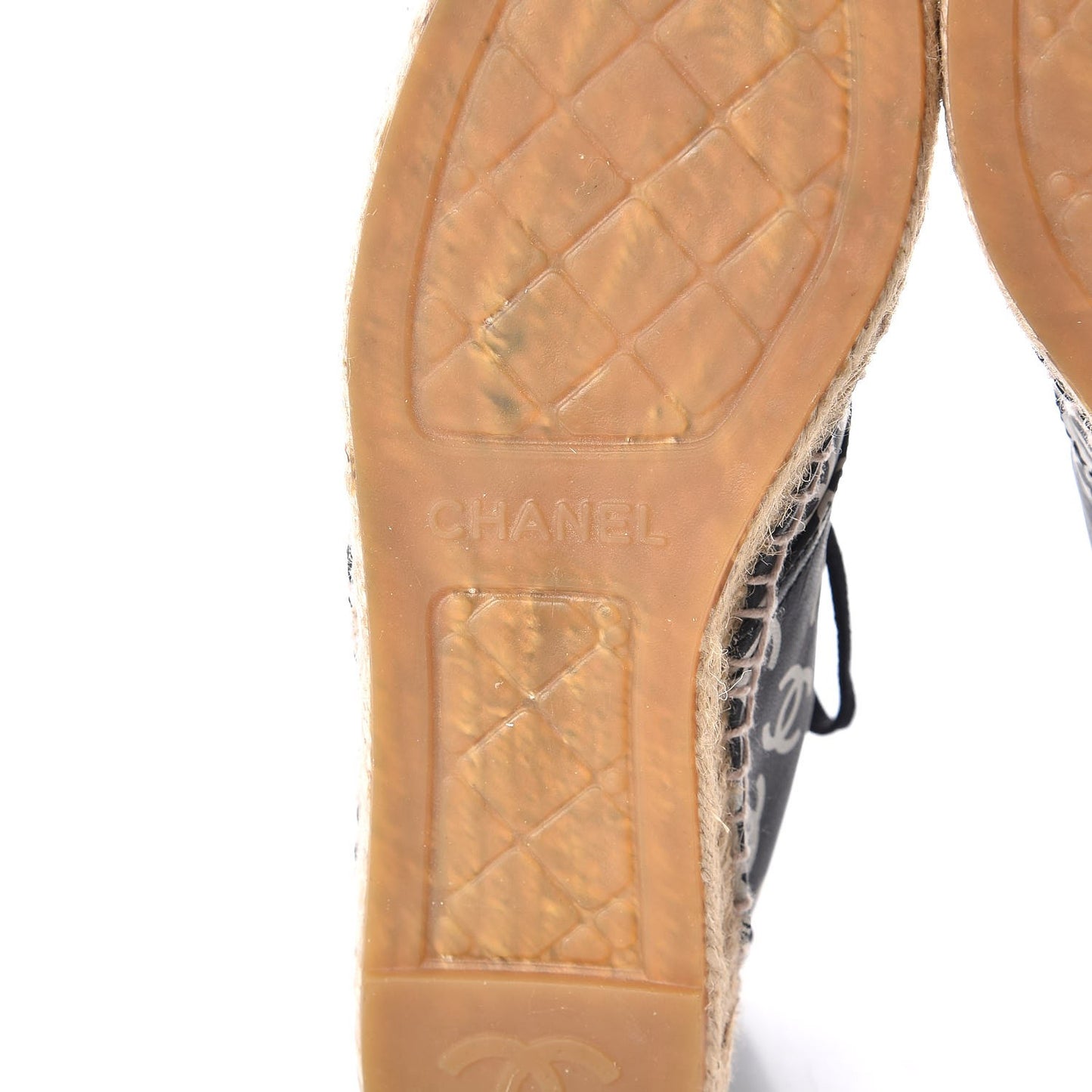 Lambskin Printed CC Lace Up Espadrilles 35 Black White