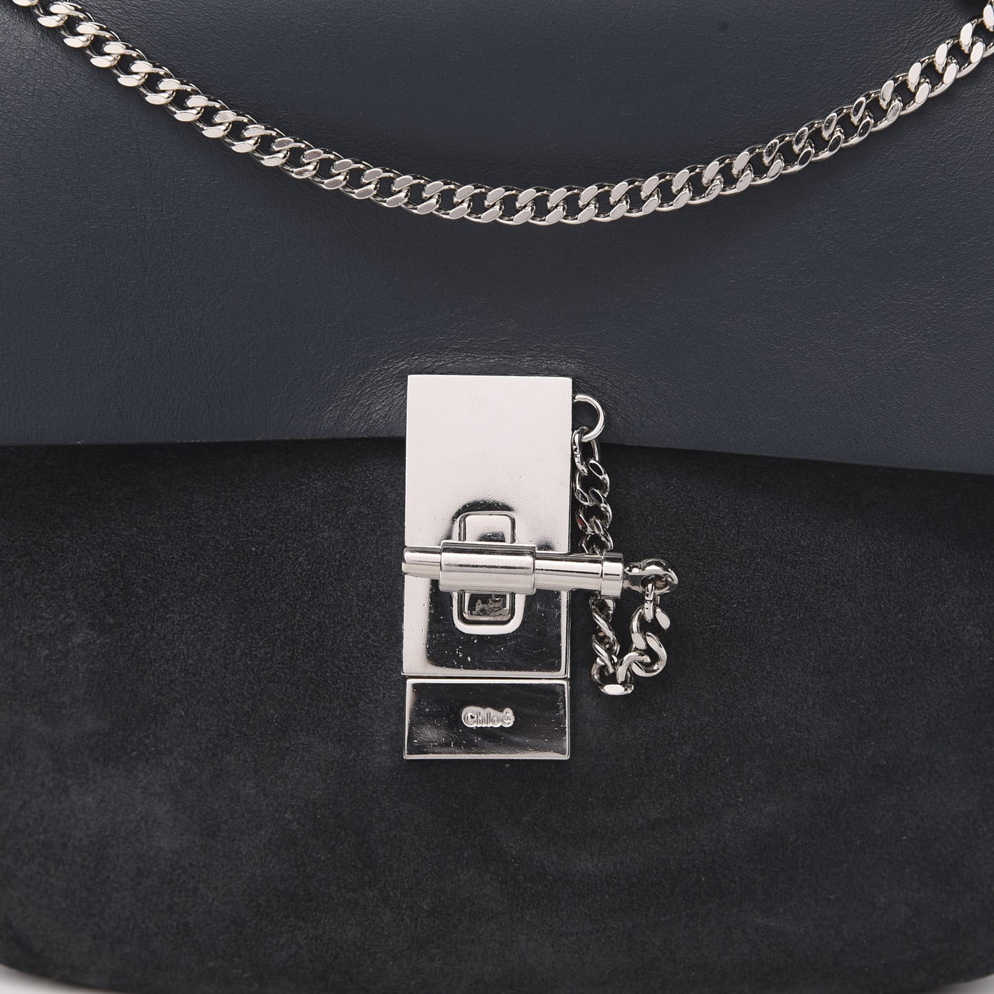 Suede Smooth Calfskin Drew Shoulder Bag Silver Blue