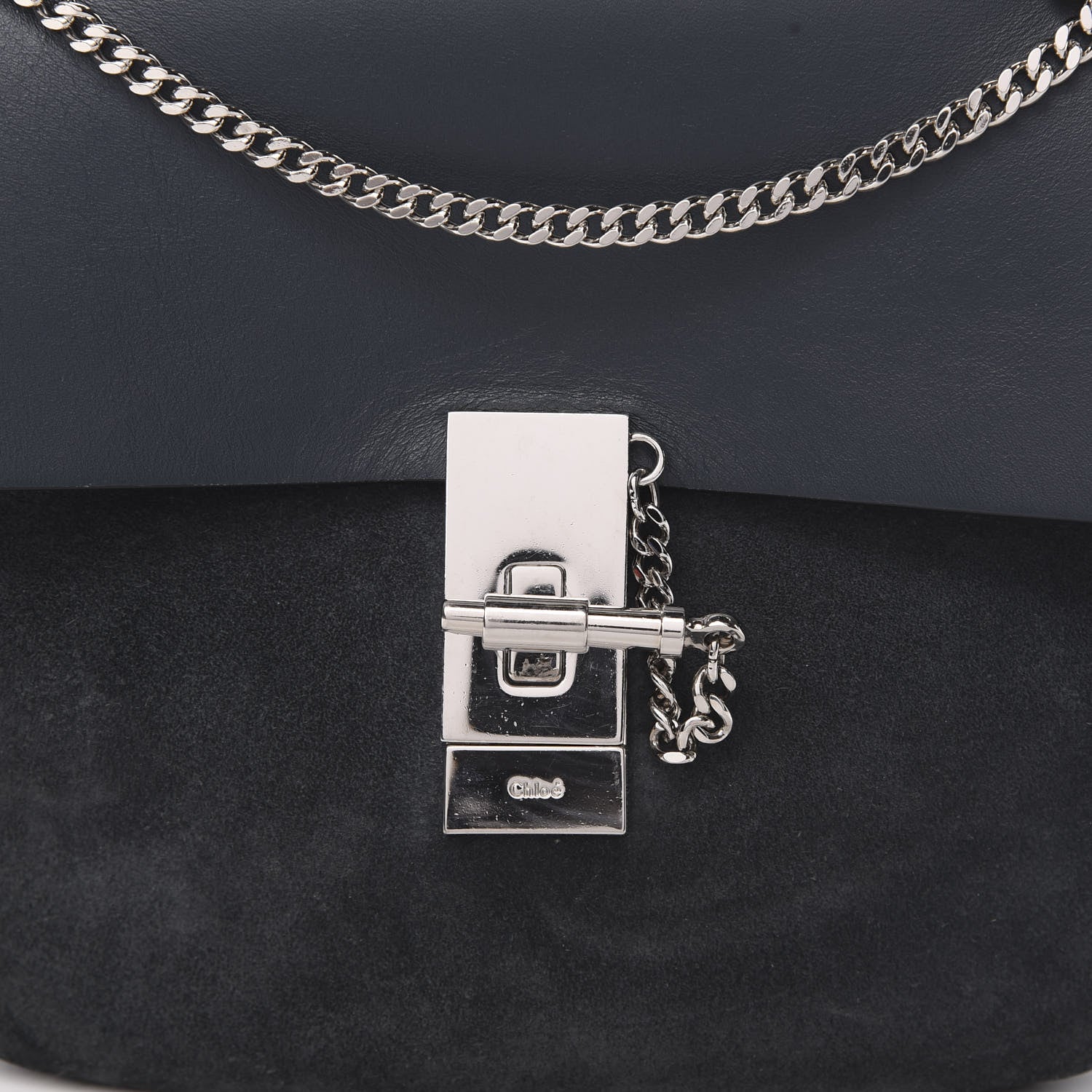 Chloe Suede Smooth Calfskin Drew Shoulder Bag Silver Blue 8 of 16