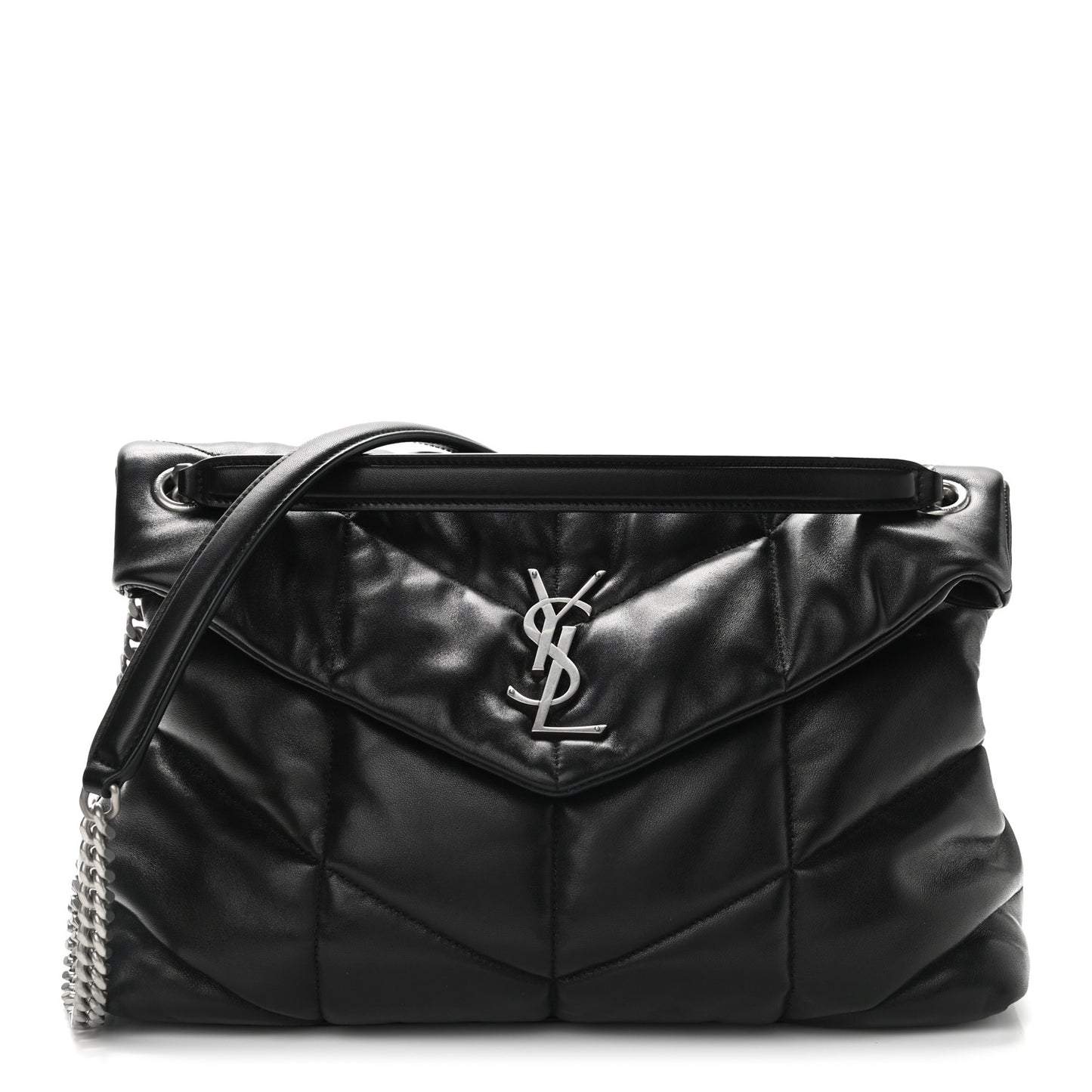 Lambskin Quilted Medium Loulou Puffer Monogram Chain Satchel Black