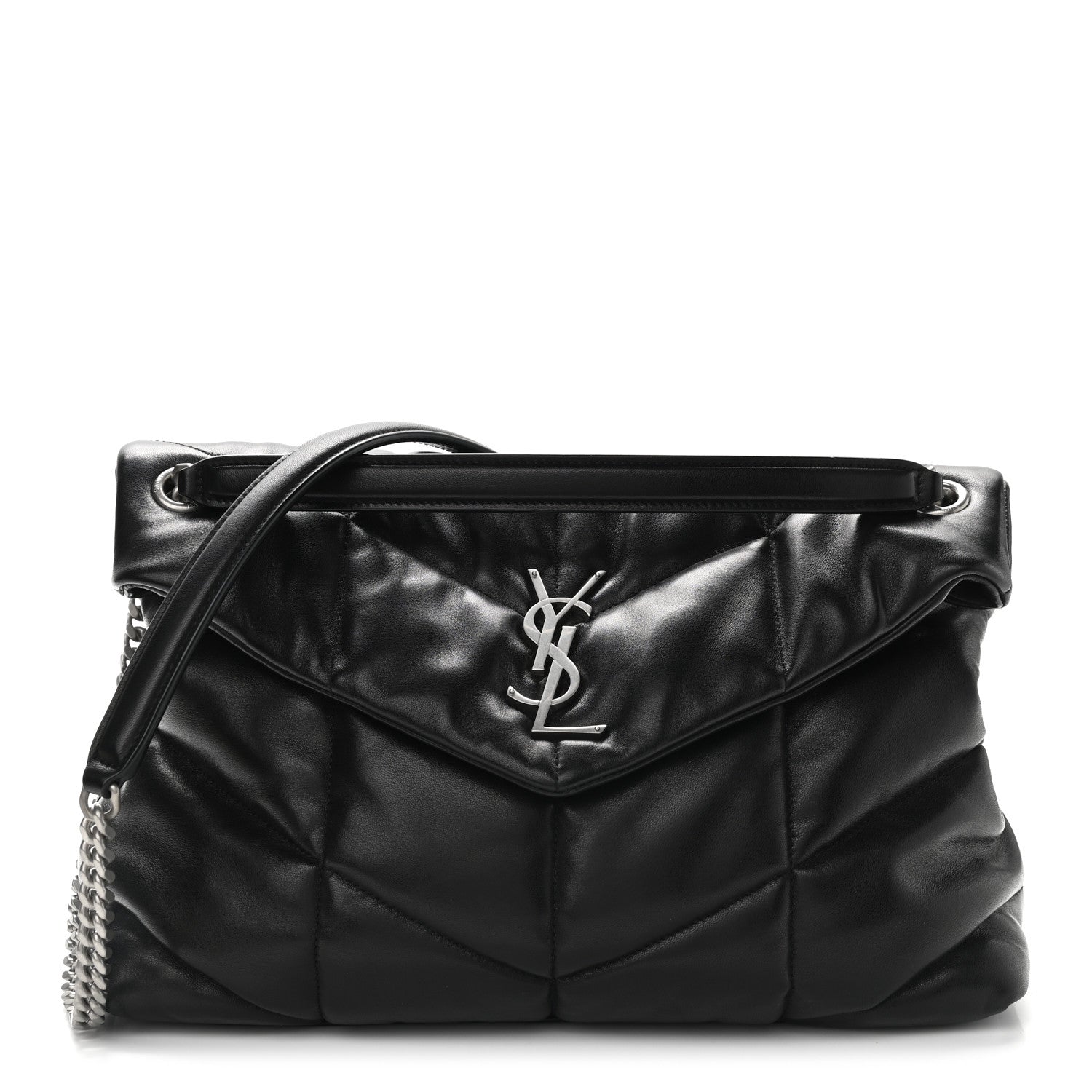 Saint Laurent Lambskin Quilted Medium Loulou Puffer Monogram Chain Satchel Black 1 of 9