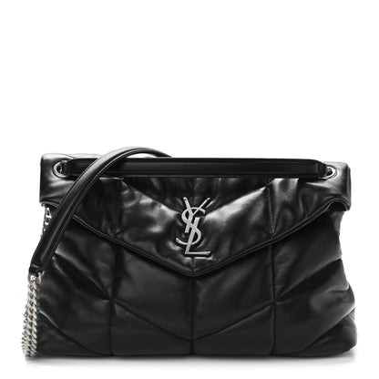 Saint Laurent Lambskin Quilted Medium Loulou Puffer Monogram Chain Satchel Black 1 of 9