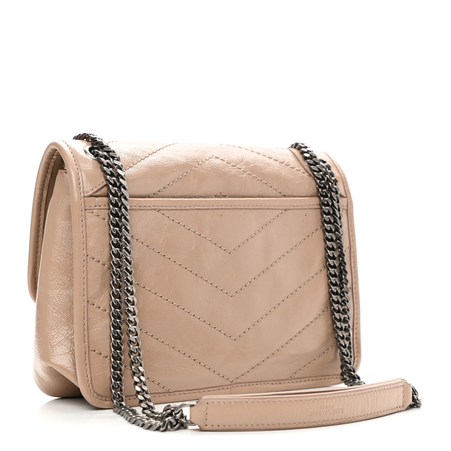 Crinkled Calfskin Matelasse Monogram Baby Niki Chain Satchel Light Taupe