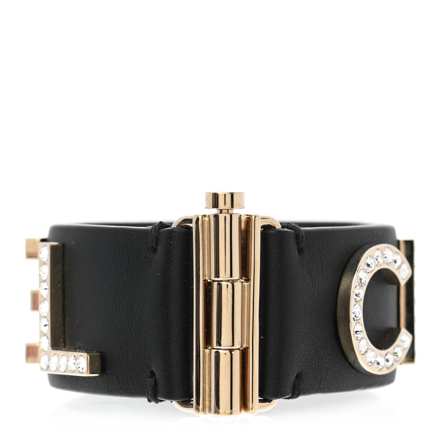 Chanel Crystal Lambskin Cha-Nel Logo Cuff S Black 3 of 5