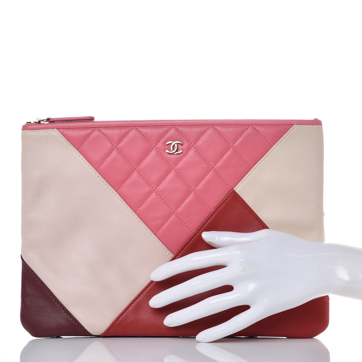 Chanel Lambskin Patchwork Medium Cosmetic Case Pink Red 2 of 7