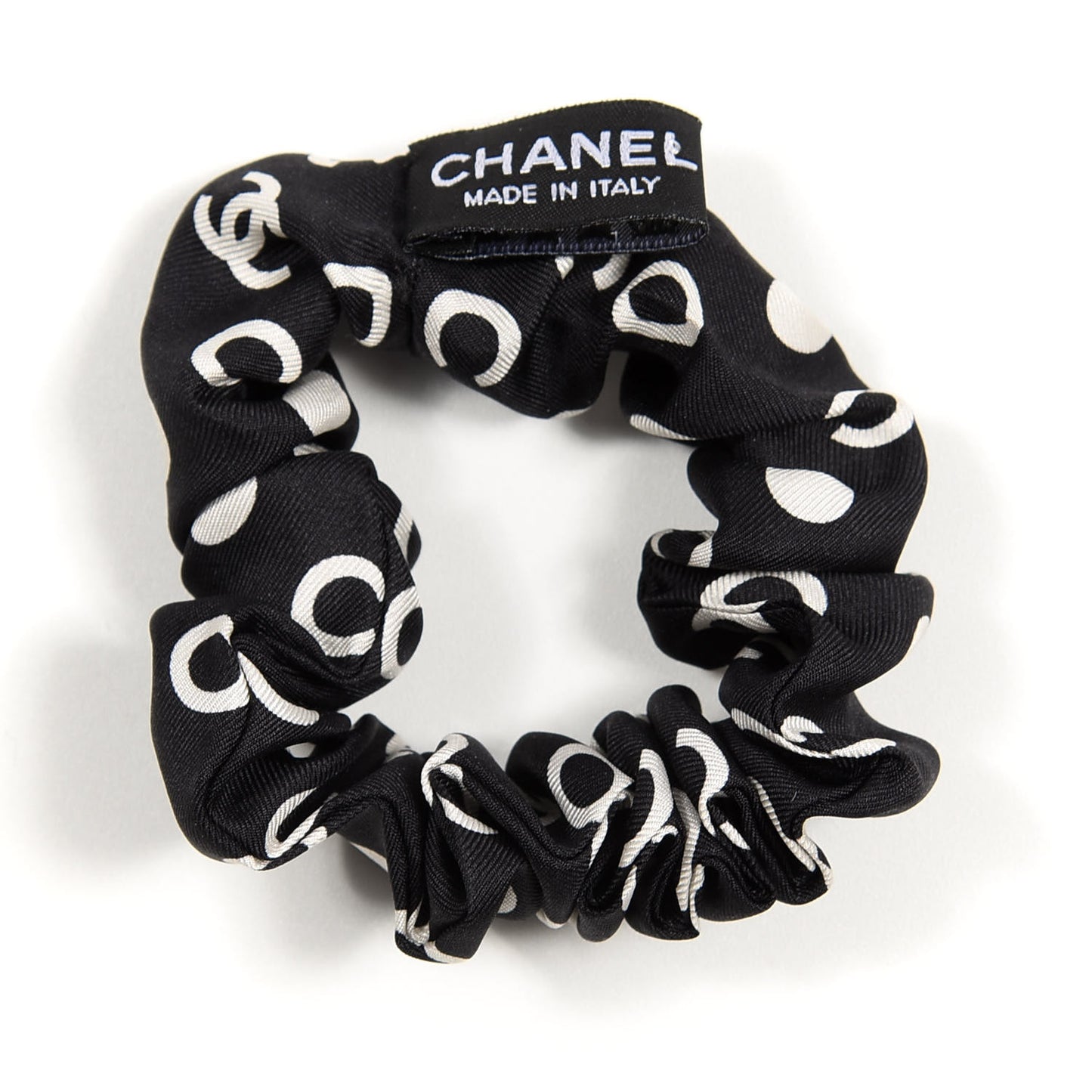 Silk CC Twilly Hair Tie Black White