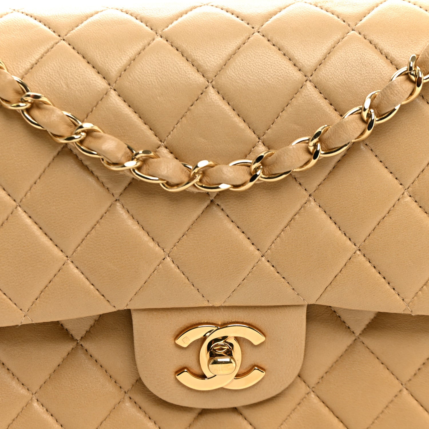 Chanel Lambskin Quilted Medium Double Flap Beige 8 of 15