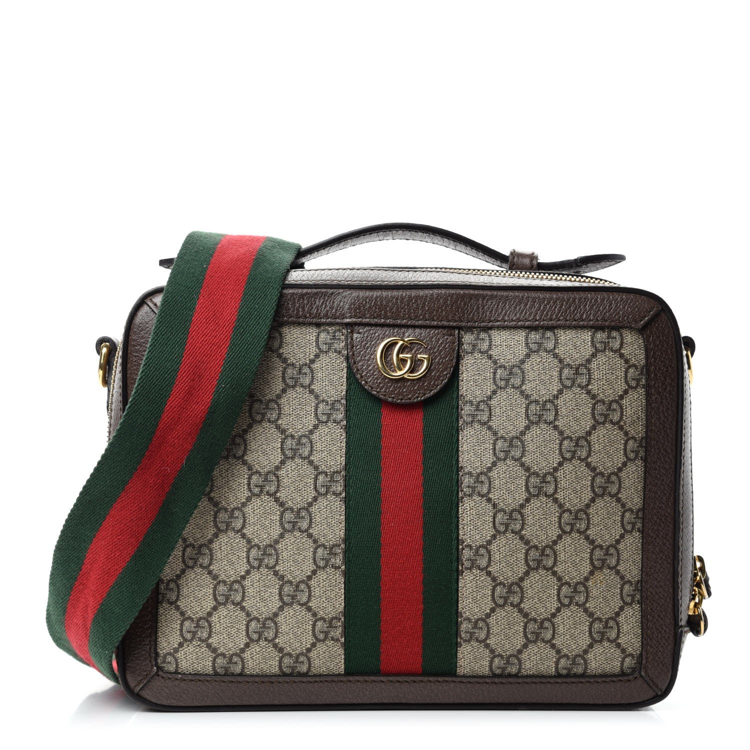 Gucci GG Supreme Monogram Web Small Ophidia Top Handle Shoulder Bag Brown 1 of 11