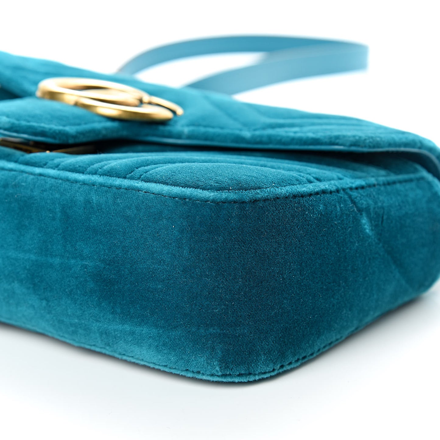 Velvet Matelasse Mini GG Marmont Shoulder Bag Pavone Cyan