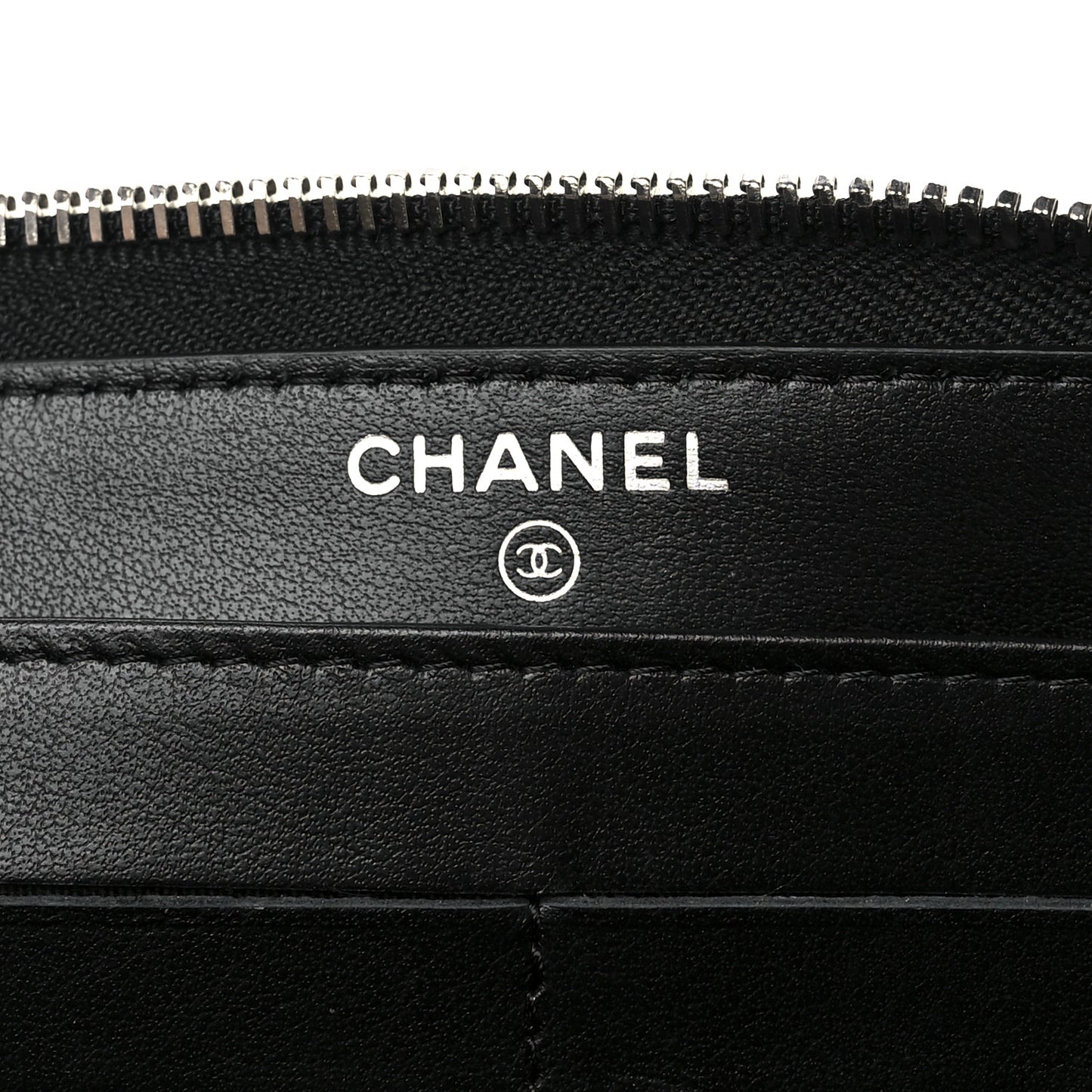 Lambskin Camellia Embossed Large Zip Around Gusset Wallet Black
