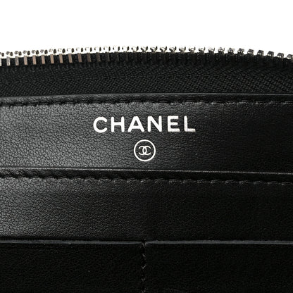 Chanel Lambskin Camellia Embossed Large Zip Around Gusset Wallet Black 5 of 11