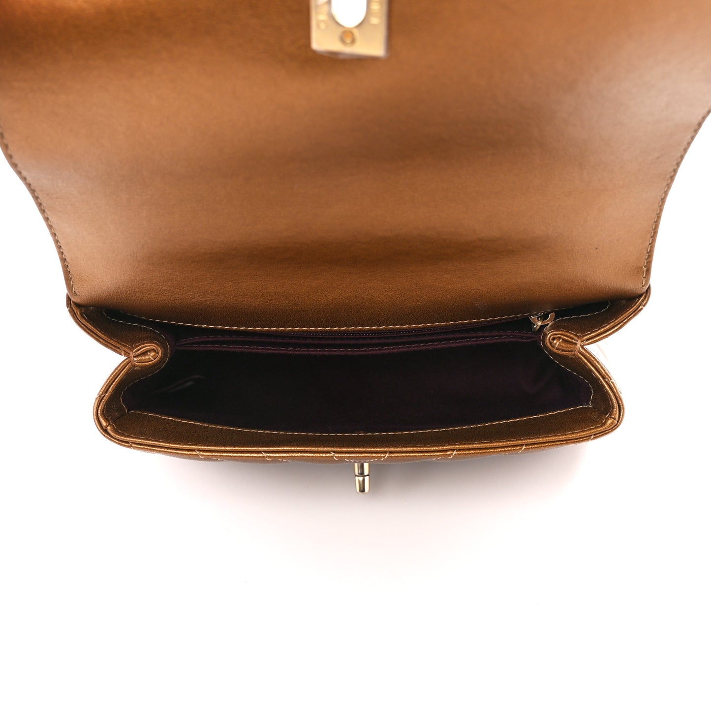Metallic Calfskin Chevron Quilted Mini Coco Handle Flap Gold