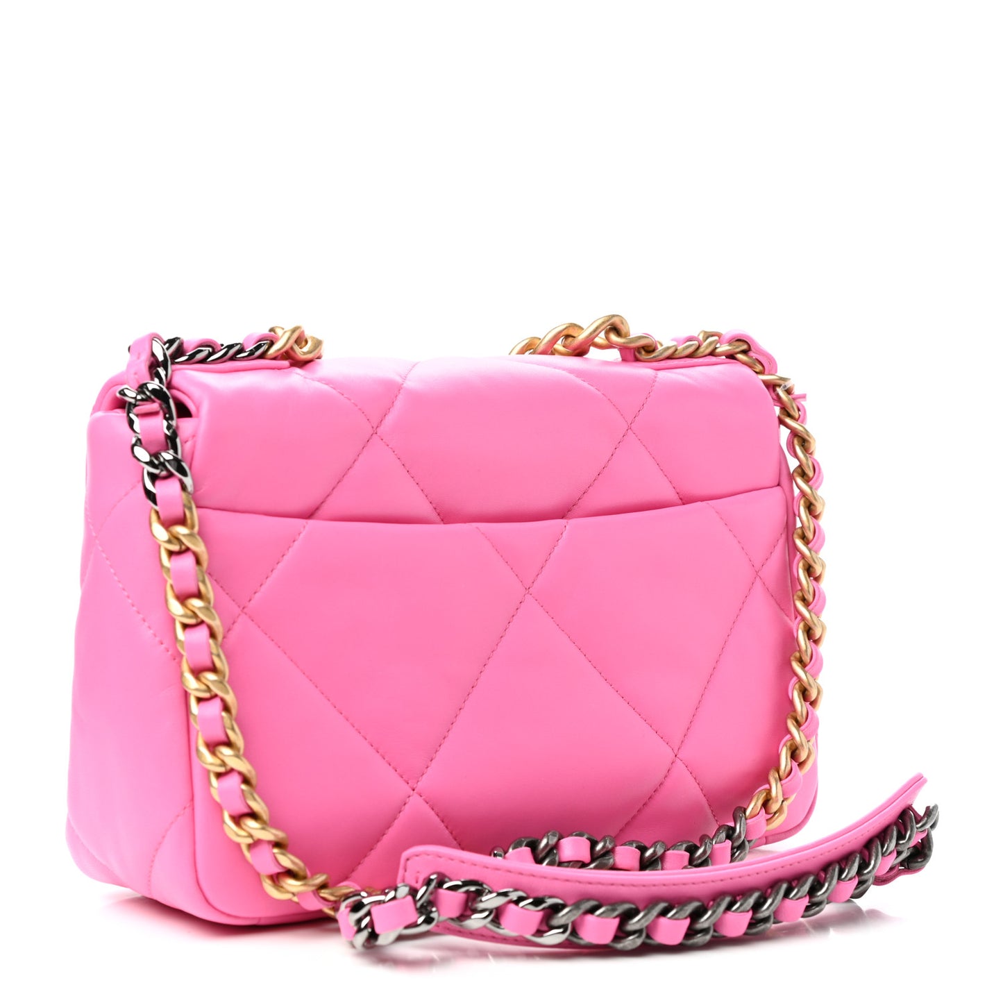 Shiny Lambskin Quilted Medium Chanel 19 Flap Neon Pink