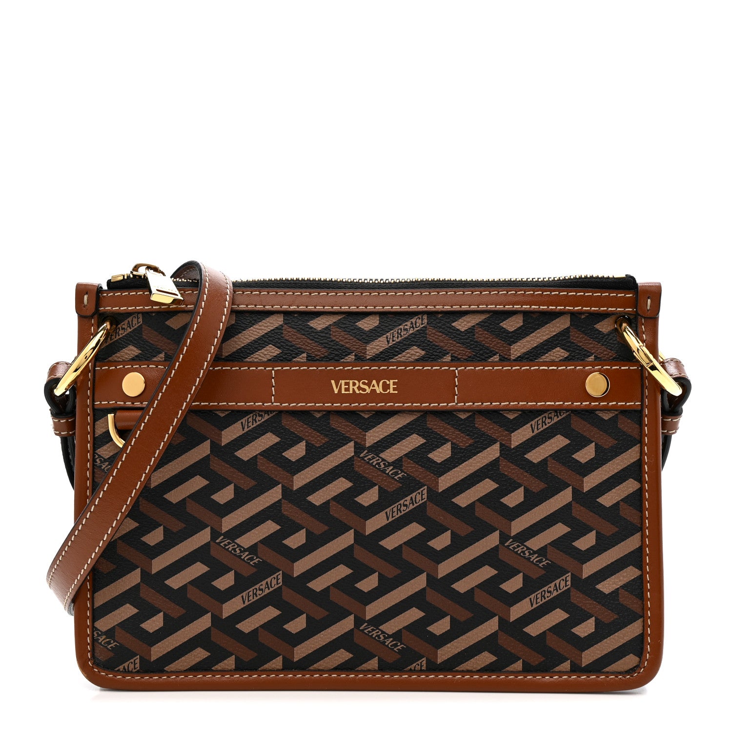 Versace Coated Canvas Medium La Greca Signature Pouch Black Caramel 1 of 12