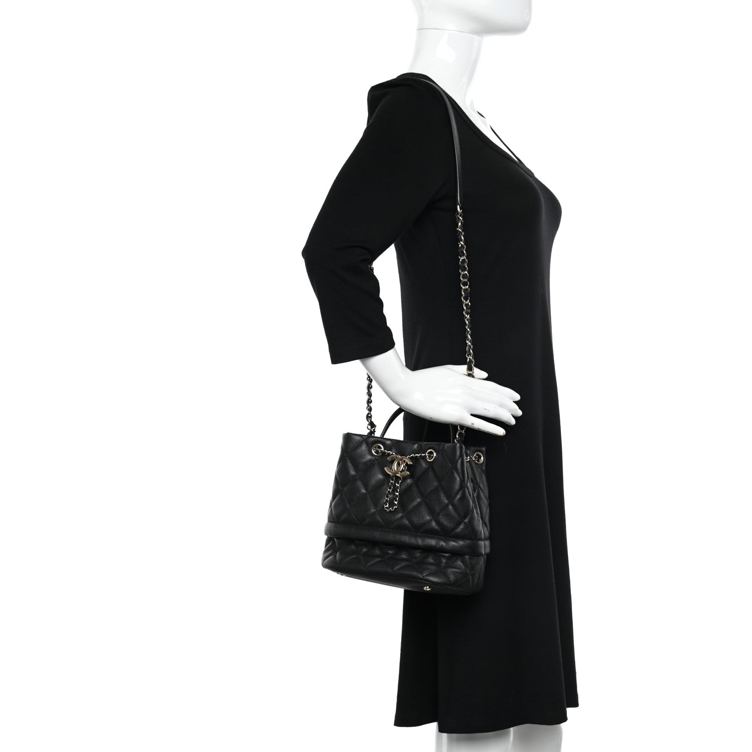 Chanel Caviar Quilted Rolled Up Bucket Drawstring Bag Black 2 of 10