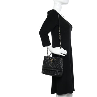 Chanel Caviar Quilted Rolled Up Bucket Drawstring Bag Black 2 of 10