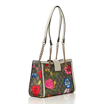 Gucci GG Supreme Monogram Flora Textured Calfskin Small Padlock Tote Beige Ebony Multicolor Mystic White 3 of 11