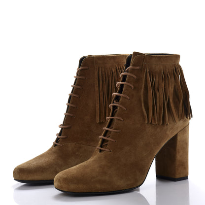 Saint Laurent Suede Babies 90 Fringe Ankle Boots 39 Light Tan 4 of 11