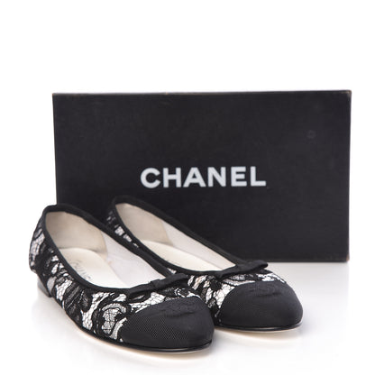 Chanel Lace Grosgrain Cap Toe CC Ballerina Flats 40.5 Black 16 of 16
