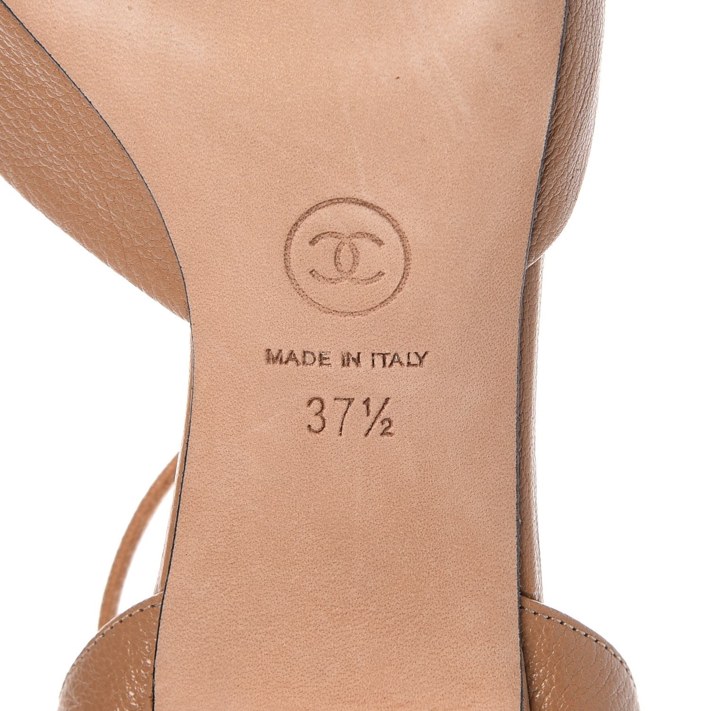 Lambskin Grosgrain Cap Toe CC Slingback Sandals 37.5 Beige Black